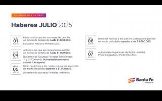 Cronograma de pago de haberes de julio a trabajadores provinciales