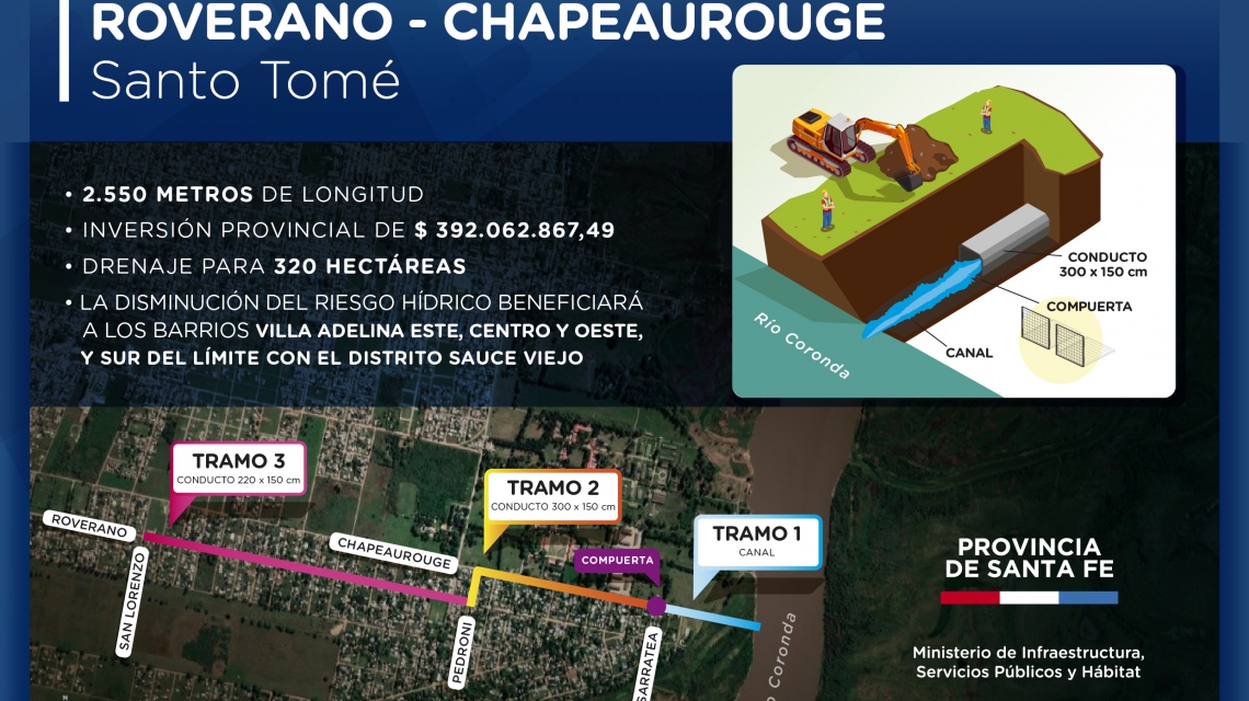 Las obras del sistema de drenaje Roverano-Chapeaurouge entró en su etapa final