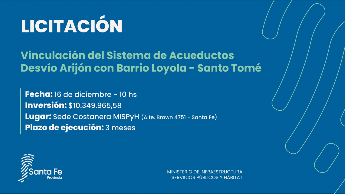 La Provincia licitará la vinculación del acueducto Desvío Arijón con Barrio Loyola de Santo Tomé